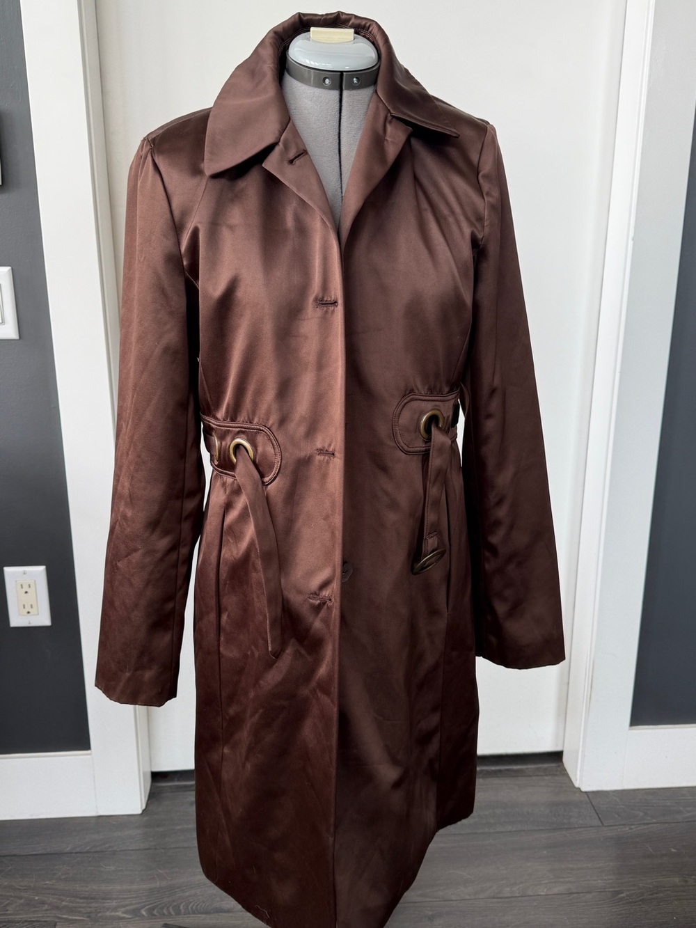 Via Spiga Chocolate Brown Satin Trench Coat